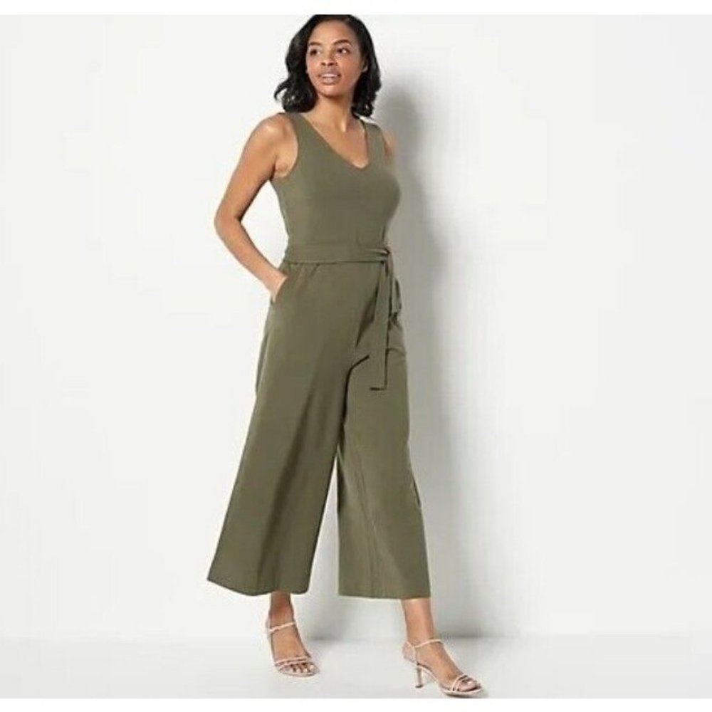 Encore by Idina Menzel Regular V-Neck Romper Khaki.Large